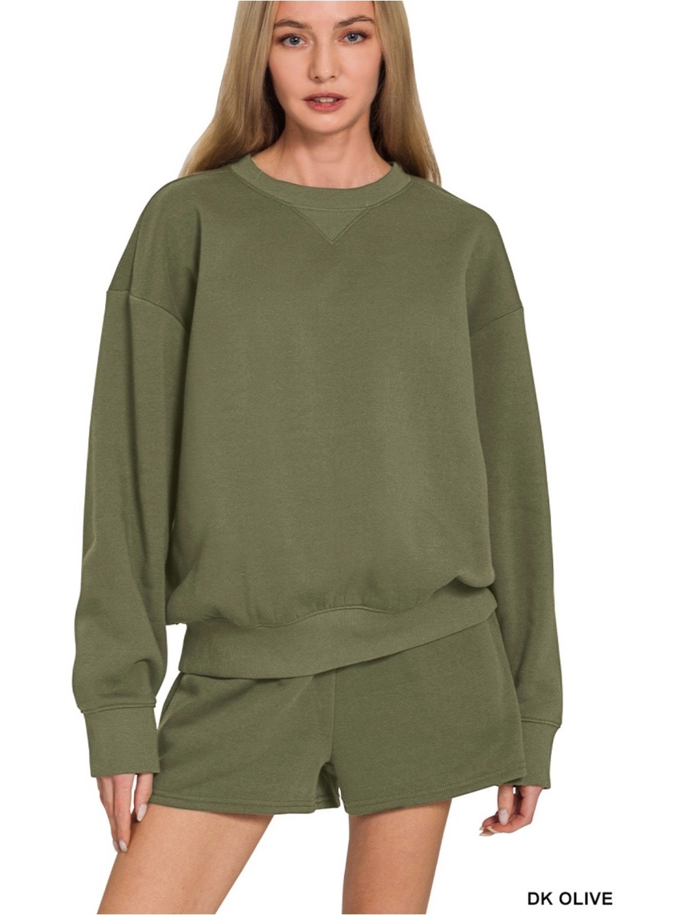 Relaxed DK Olive Crewneck Sweatshirt/ shorts SET NWT MEDIUM